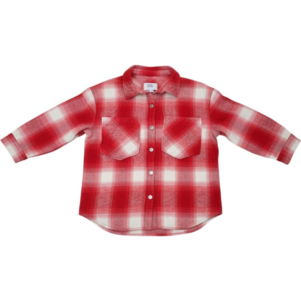 Zara Flannel Shirt Kids Size 8 Red Plaid Button Down Long Sleeve